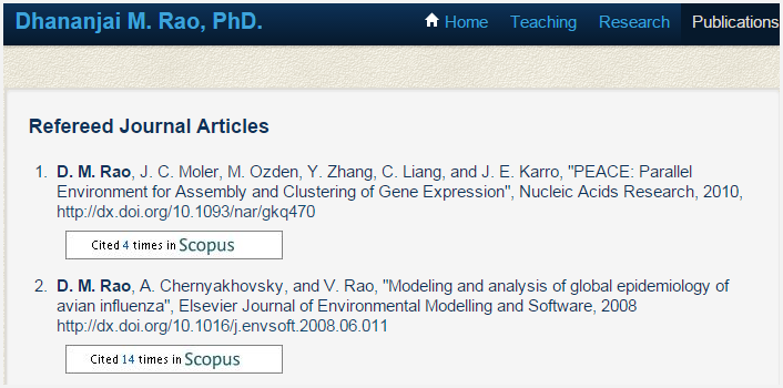 Figure 2: Online publication list with the Scopus cited-by counts API